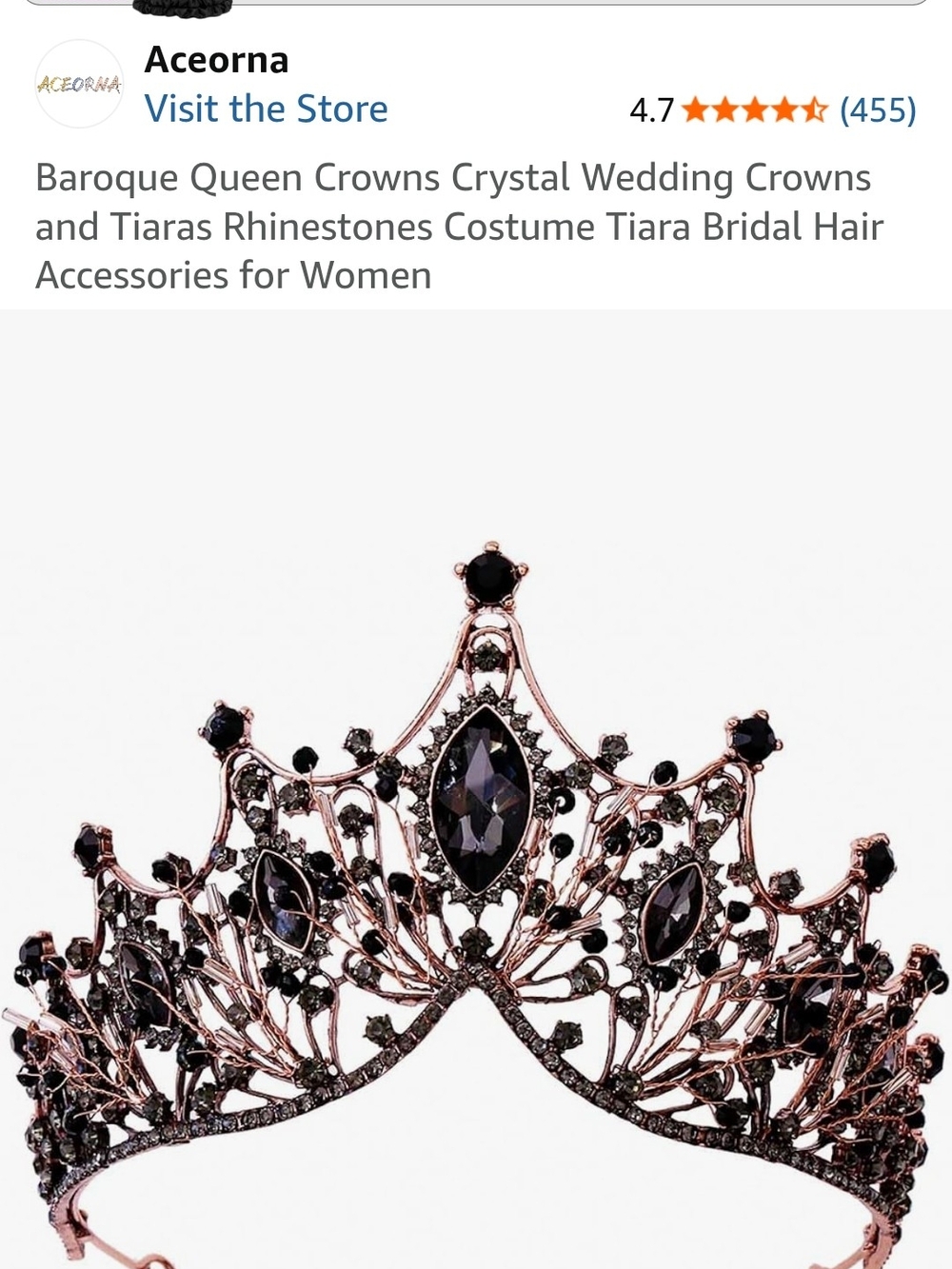 Acéorna Black Crystal Baroque Tiara Crown